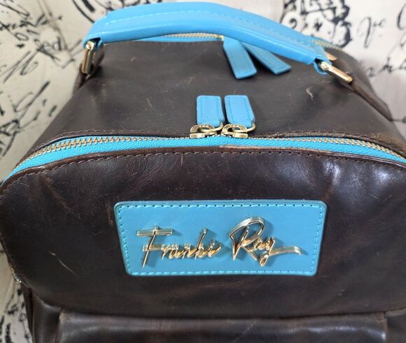 Franki Ray Salacious Sasha Full-Grain Brown Leather Mini Backpack Turquoise Blue